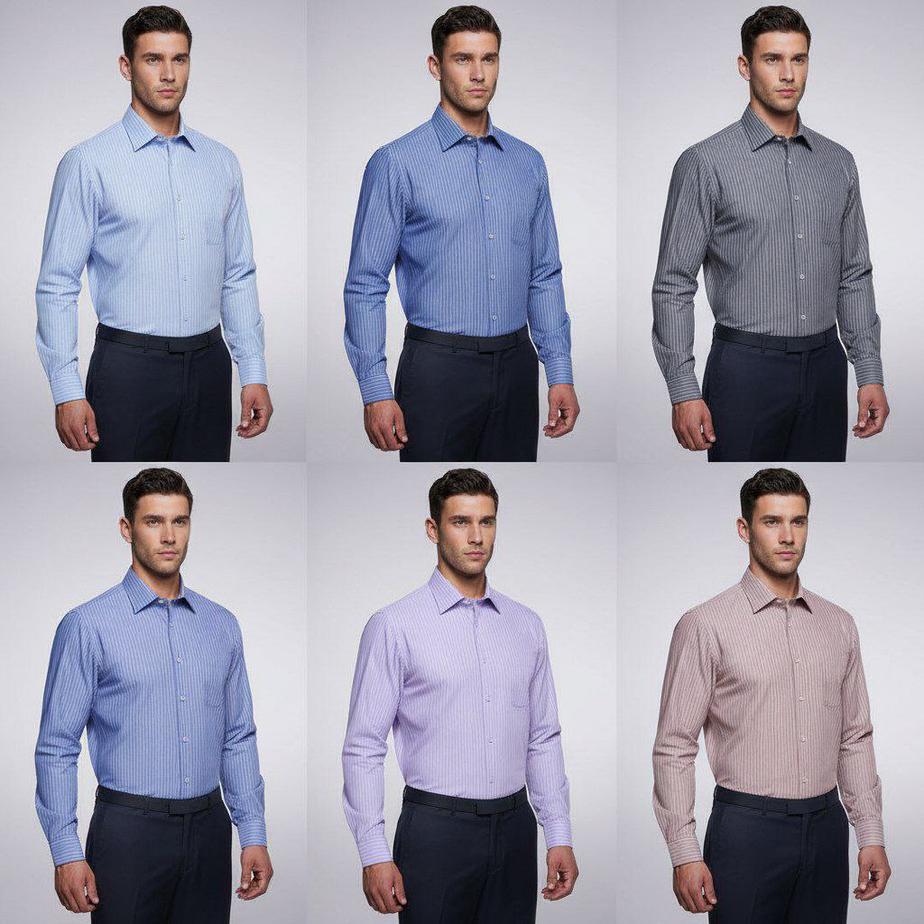 پیراهن مردانه کلاسیک راه راه ریز حریر سمنان داکرون دار کد ۶۰۶