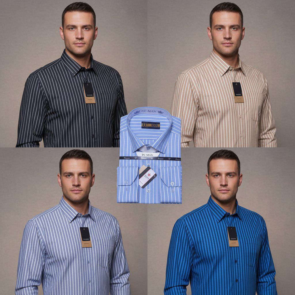 پیراهن مردانه کلاسیک راه راه درشت حریر سمنان داکرون دار کد ۶۰۸