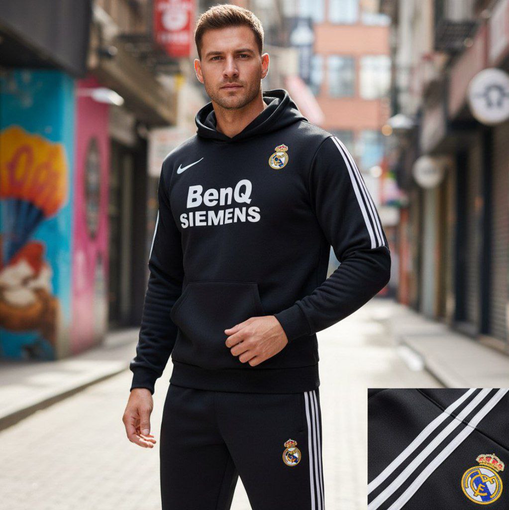 ست هودی و شلوار مردانه نوار دوزی شده طرح رئال مادرید کد۸۰۳