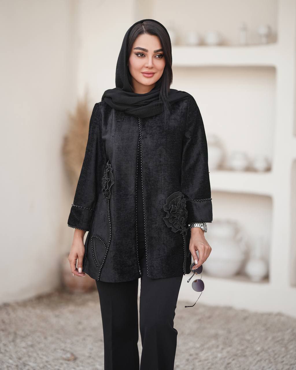 مانتو زنانه مجلسی مدل گل اندام کد ۱۰۱۱