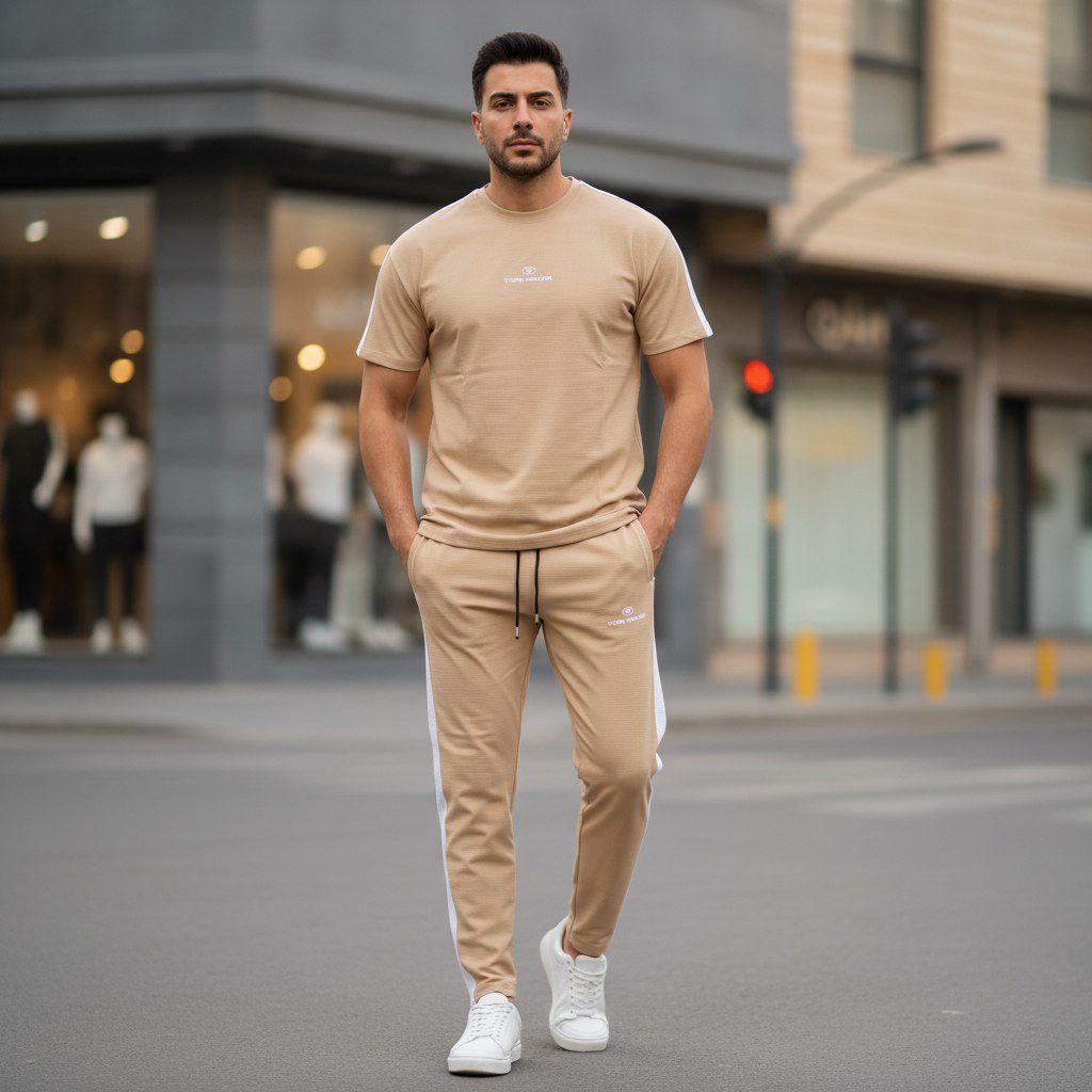 ست تیشرت شلوار مردانه بیسکوییتی طرح Tom TAILOR کد ۷۸۳